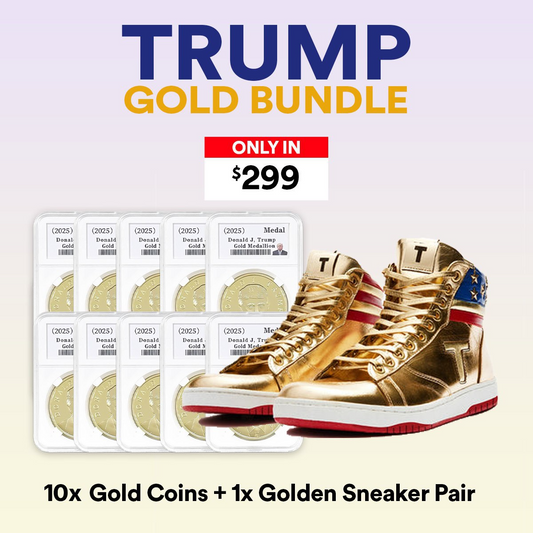 Trump High Top Sneakers + 10 x 2025 Gold Trump Coins - Golden 47 President Bundle